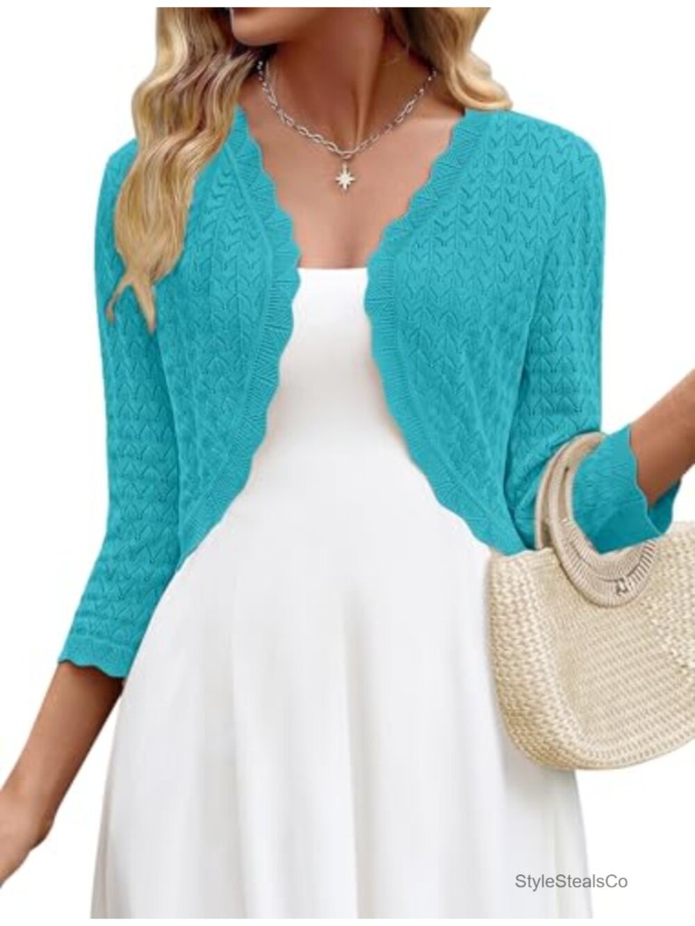 Crochet Bolero Shrug Women 3/4 Sleeve Lightweight Cardigan